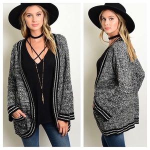 🆕🖤 black heathered sweater cardigan, stripe detail